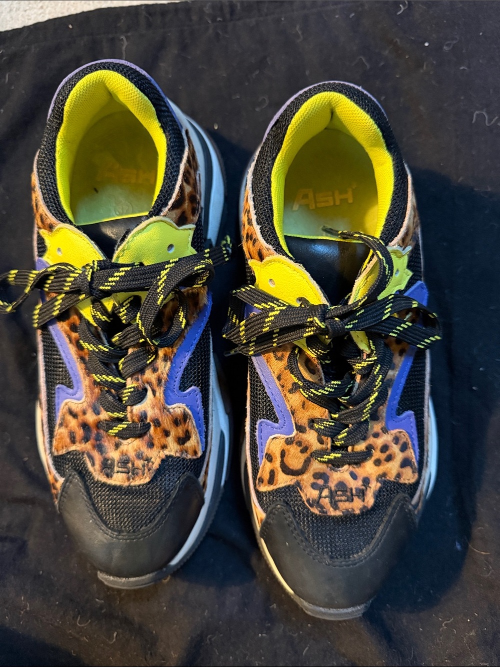 ASH Kids Leopard Print Sneakers with Purple and Yellow Details